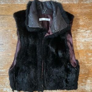 ANDREW MARC Opossum Fur Leather Trim Bomber Zip Vest Size Medium